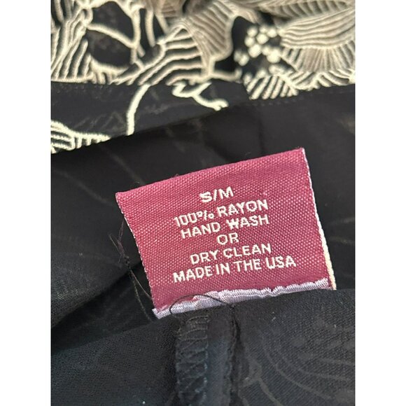 Vintage Salaam Black White Floral Print Rayon Midi Dress S/M Flowy Flouncy Y2K - Picture 6 of 6